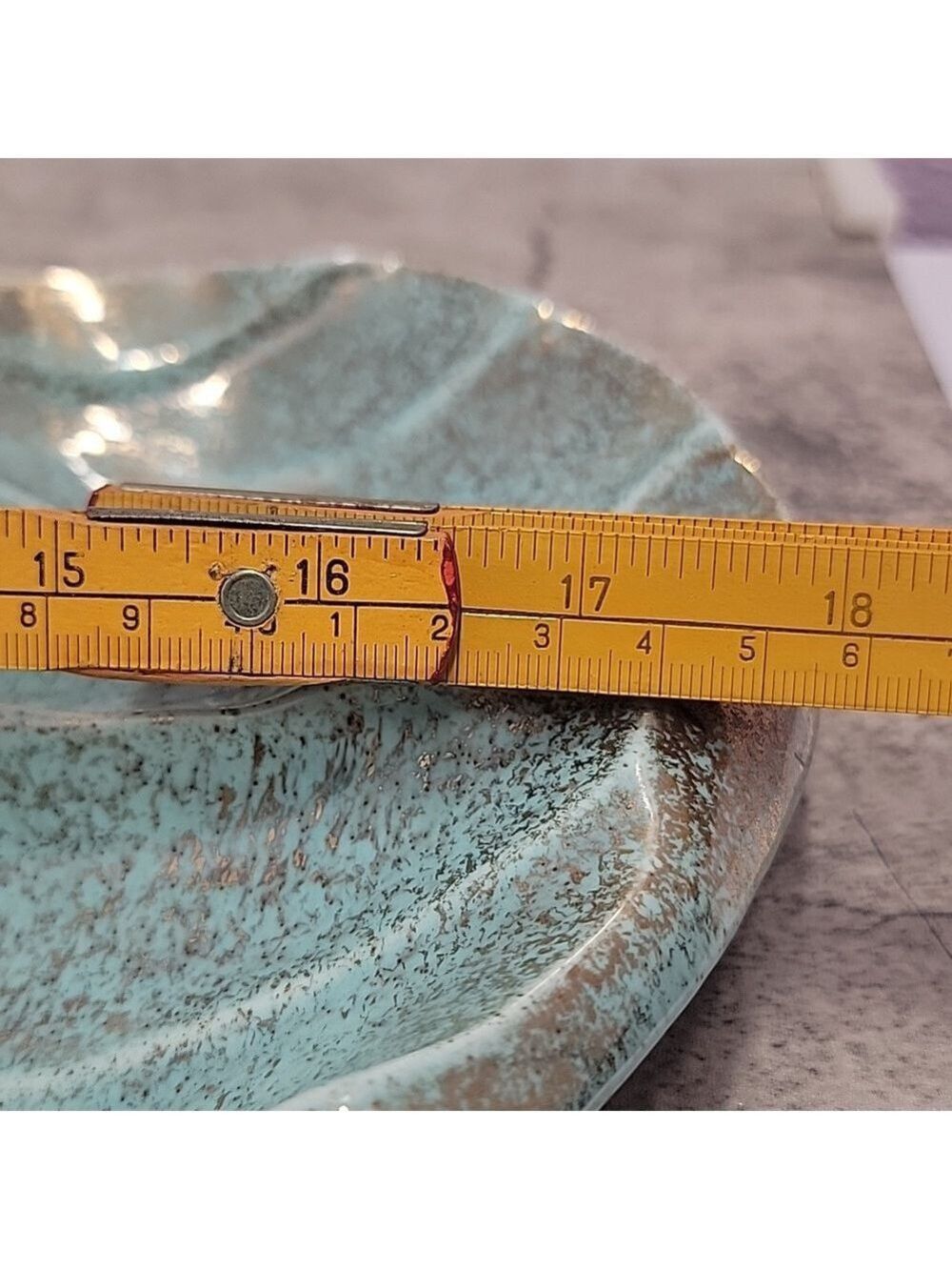 Mid Century Modern California Pottery Turquoise & Gold Leaf Divided Relish Tray - Picture 11 of 11